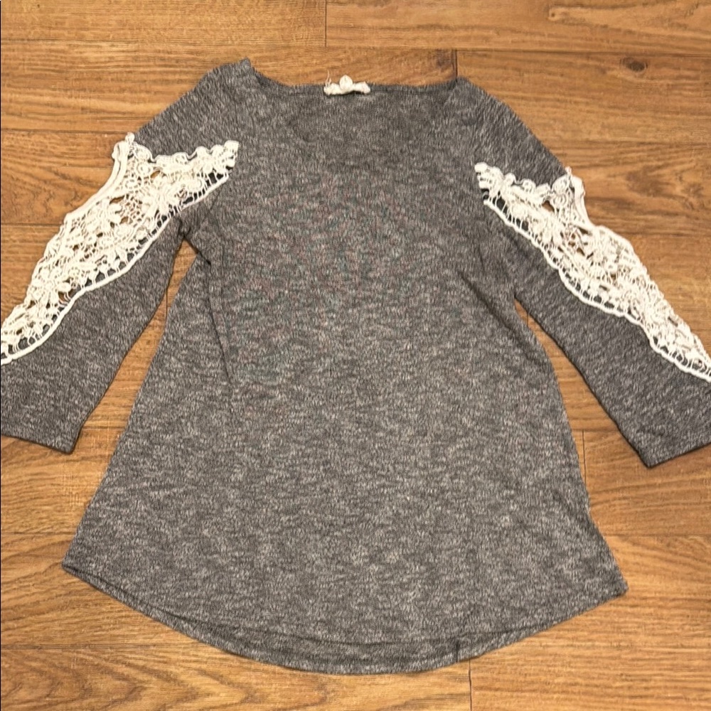 Gray Top with Lace Sleeves